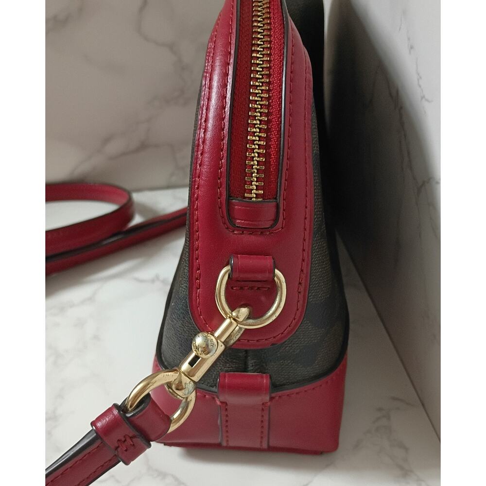 COACH Dome Signature Coated Canvas & Red Leather Crossbody Bag - EUC - Picture 3 of 7